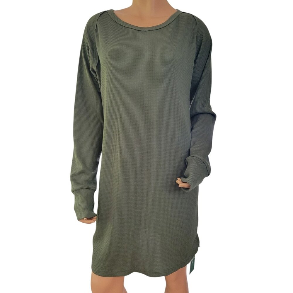HALARA Olive Green Long Sleeve Waffle Knit Dress